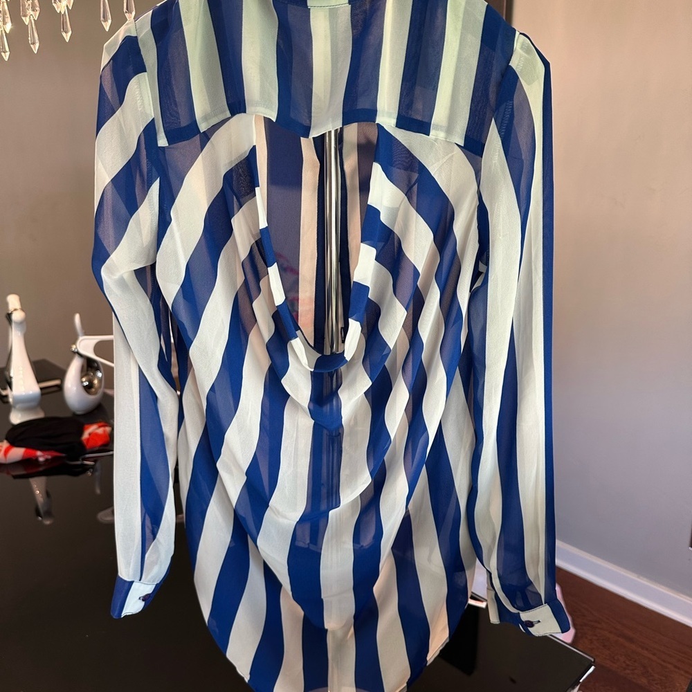 Striped Sheer Button-Up Blouse - Picture 3 of 4